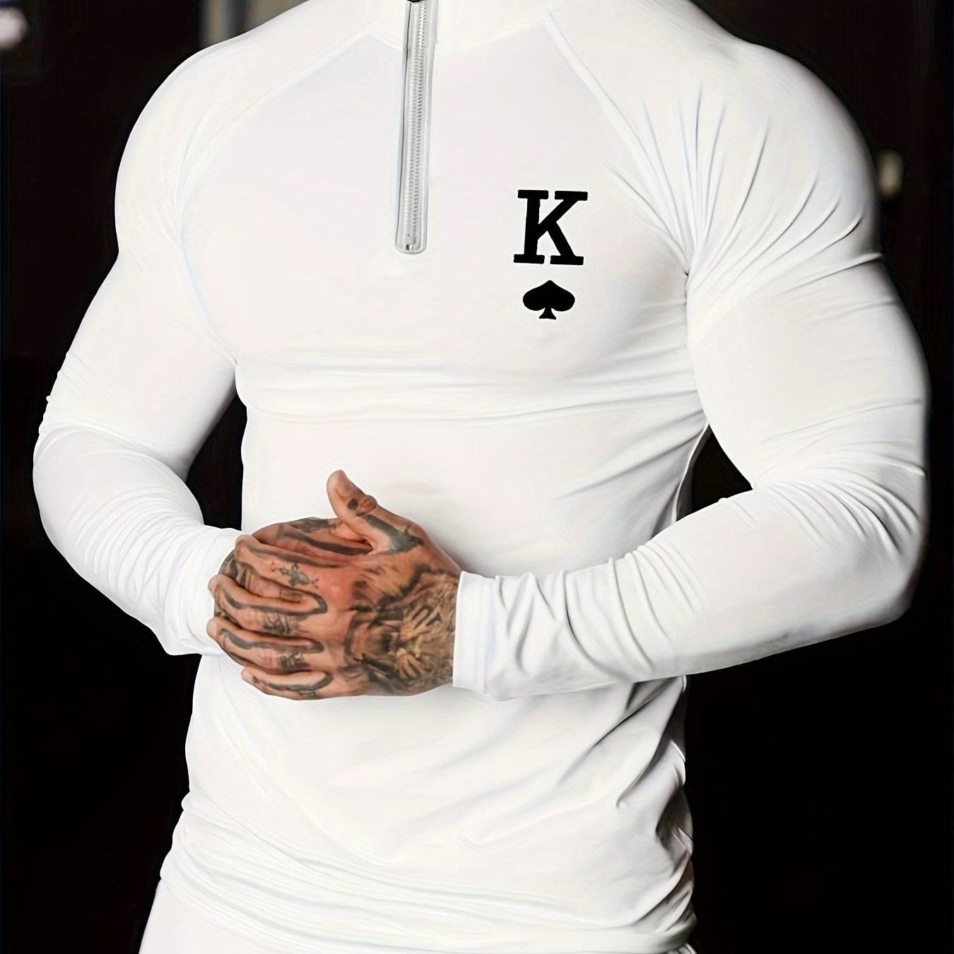 Men's White Sporty Zip-Up Shirt - Tight-Fit Stretch Fabric for Gym - Buy Center US