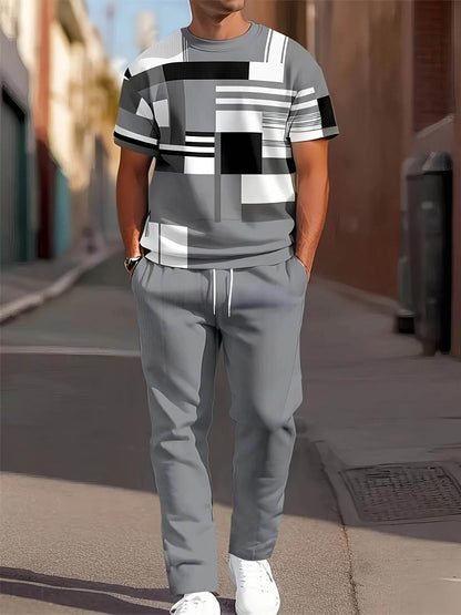 Men's Casual Two-Piece Suit - Short-Sleeved Trousers & Top Set - Buy Center US
