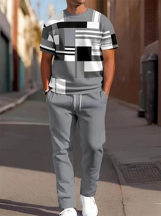 Men's Casual Two-Piece Suit - Short-Sleeved Trousers & Top Set - Buy Center US
