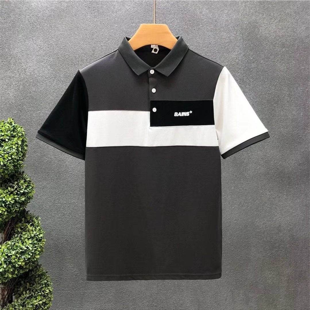 Trend Stitching Men's Contrast Color Polo Shirt - Short Sleeve, Fitted Fit - Buy Center US