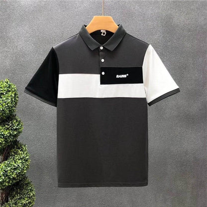Trend Stitching Men's Contrast Color Polo Shirt - Short Sleeve, Fitted Fit - Buy Center US