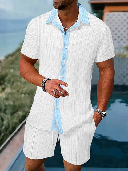 Men’s Summer Jacquard Shirt & Shorts Set - Casual Sports Outfit - Buy Center US
