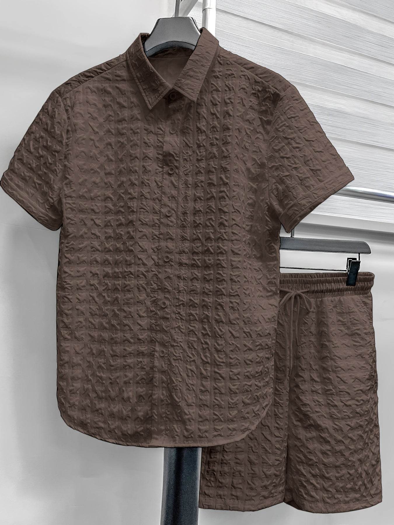 Casual Men's 2pcs Summer Suit - Checkered Short-Sleeve Shirt & Shorts - Buy Center US