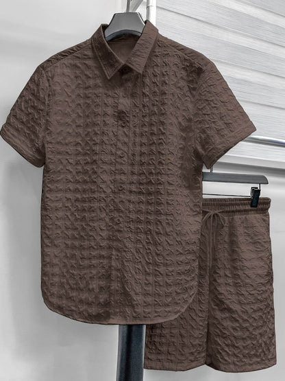 Casual Men's 2pcs Summer Suit - Checkered Short-Sleeve Shirt & Shorts - Buy Center US