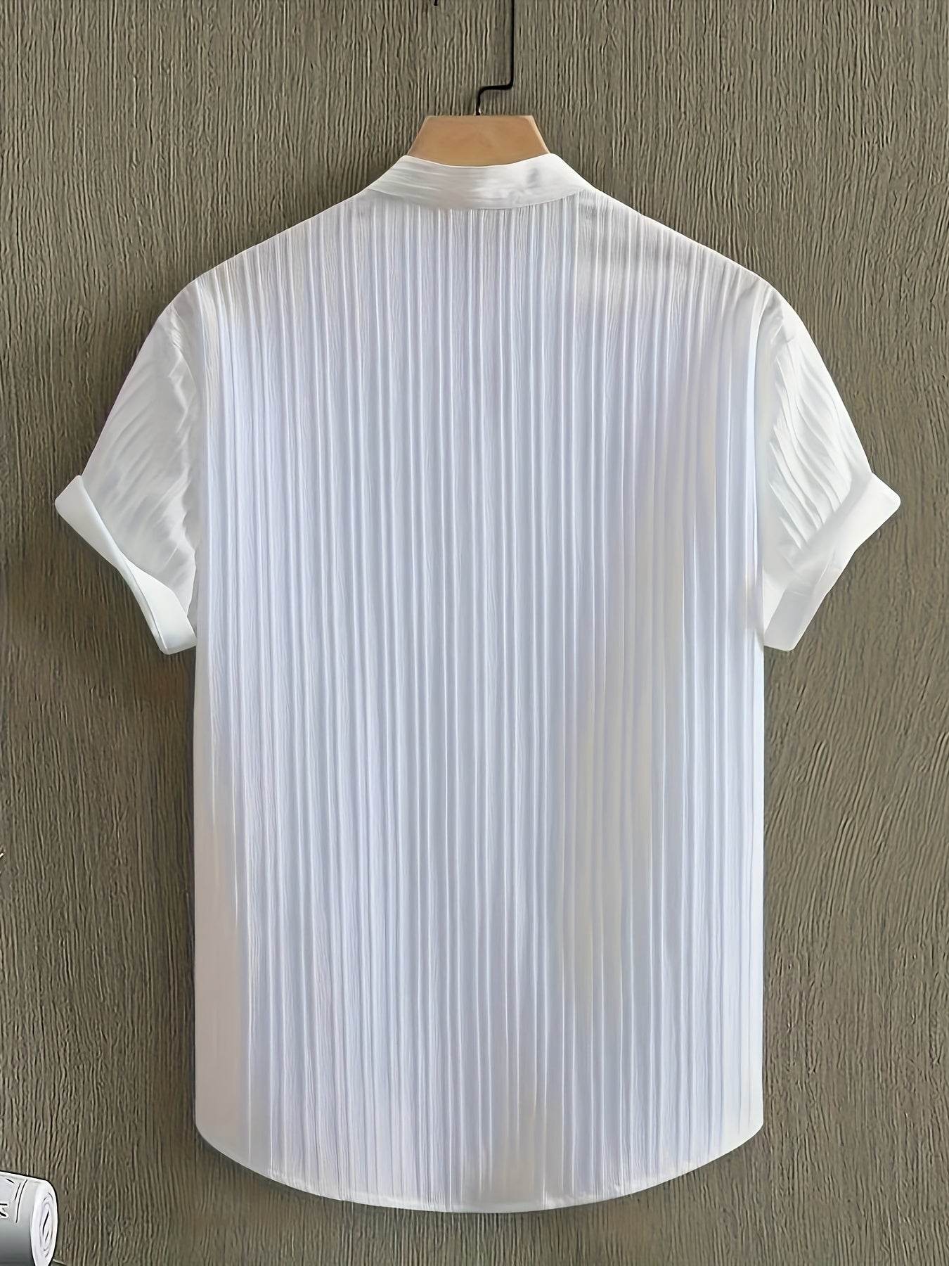 Men's Casual Striped Short Sleeve Shirt - Mandarin Collar Summer Top - Buy Center US