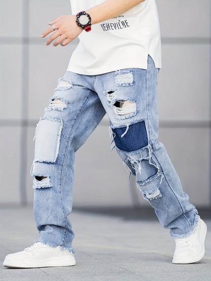 Men's Loose Fit Ripped Distressed Jeans - Stylish Comfy Denim Pants - Buy Center US