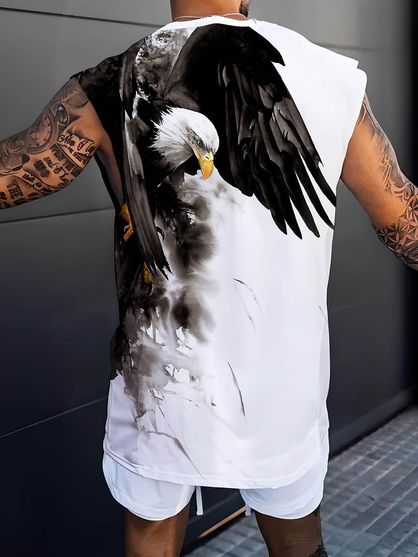 Tiliya Select Men's 3D Eagle Print Tank Top - Breathable Summer Workout Shirt - Buy Center US