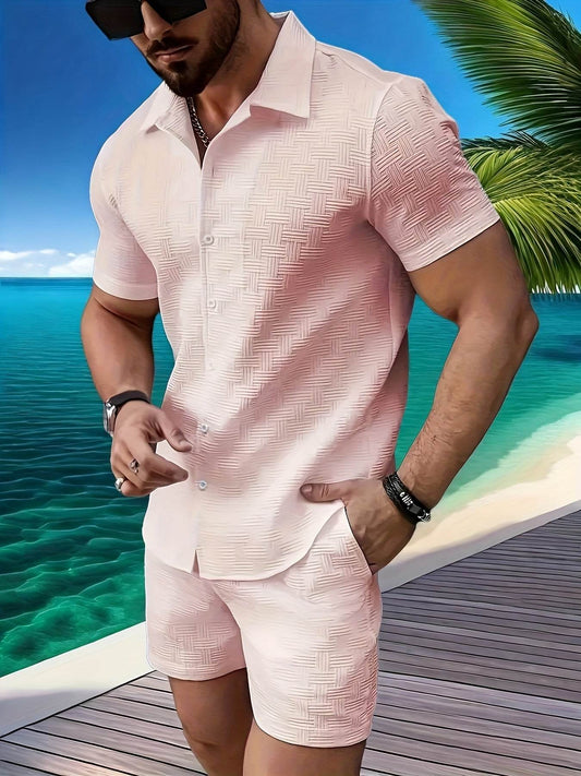 Men's Casual Summer Shirt and Shorts Set - 100% Polyester Comfort - Buy Center US