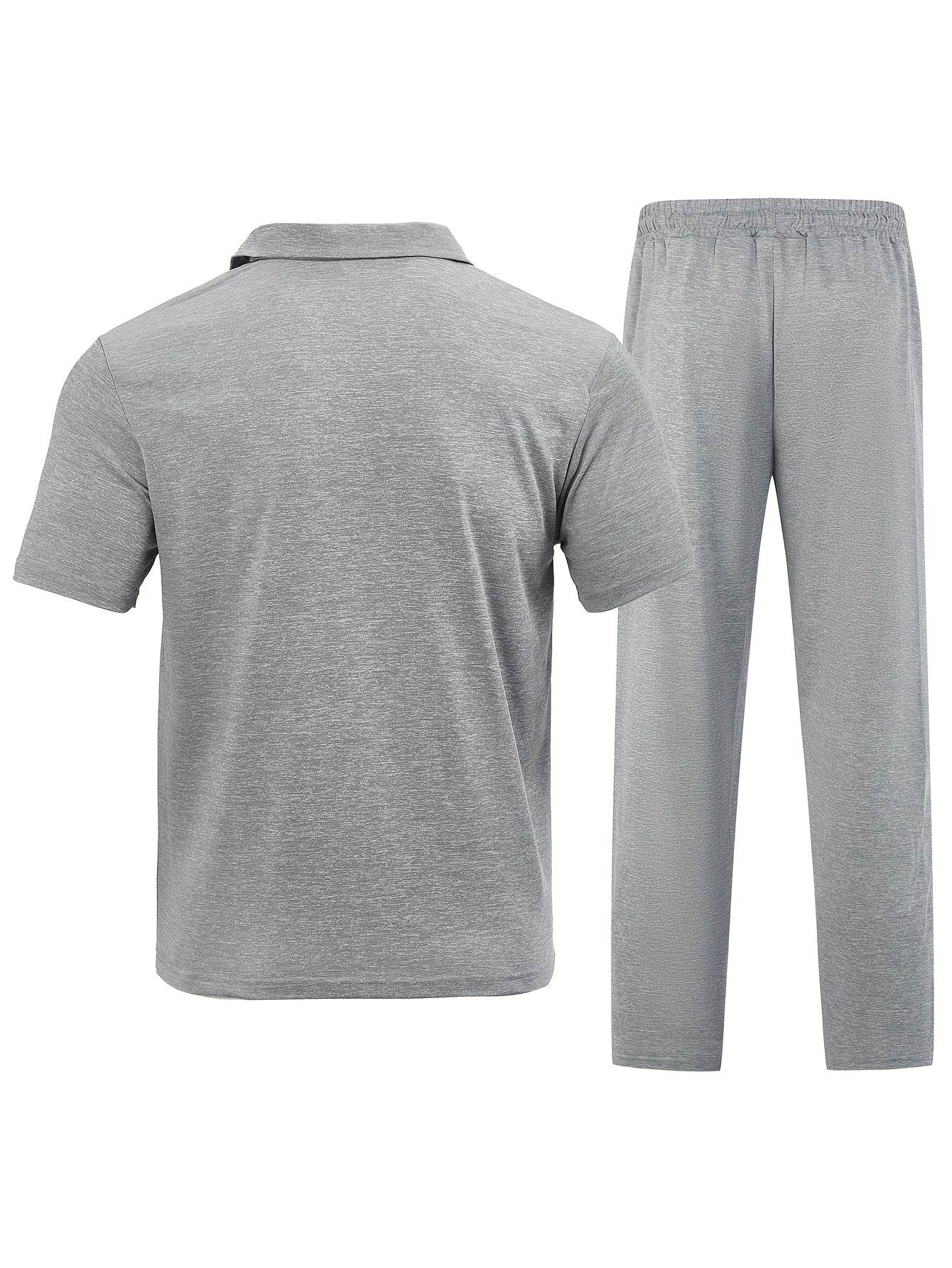 Men's Casual Knit Set - Zipper Short Sleeve Shirt & Drawstring Pants - Buy Center US