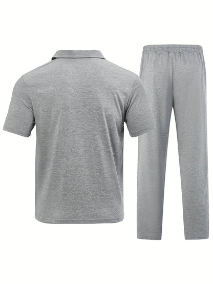 Men's Casual Knit Set - Zipper Short Sleeve Shirt & Drawstring Pants - Buy Center US
