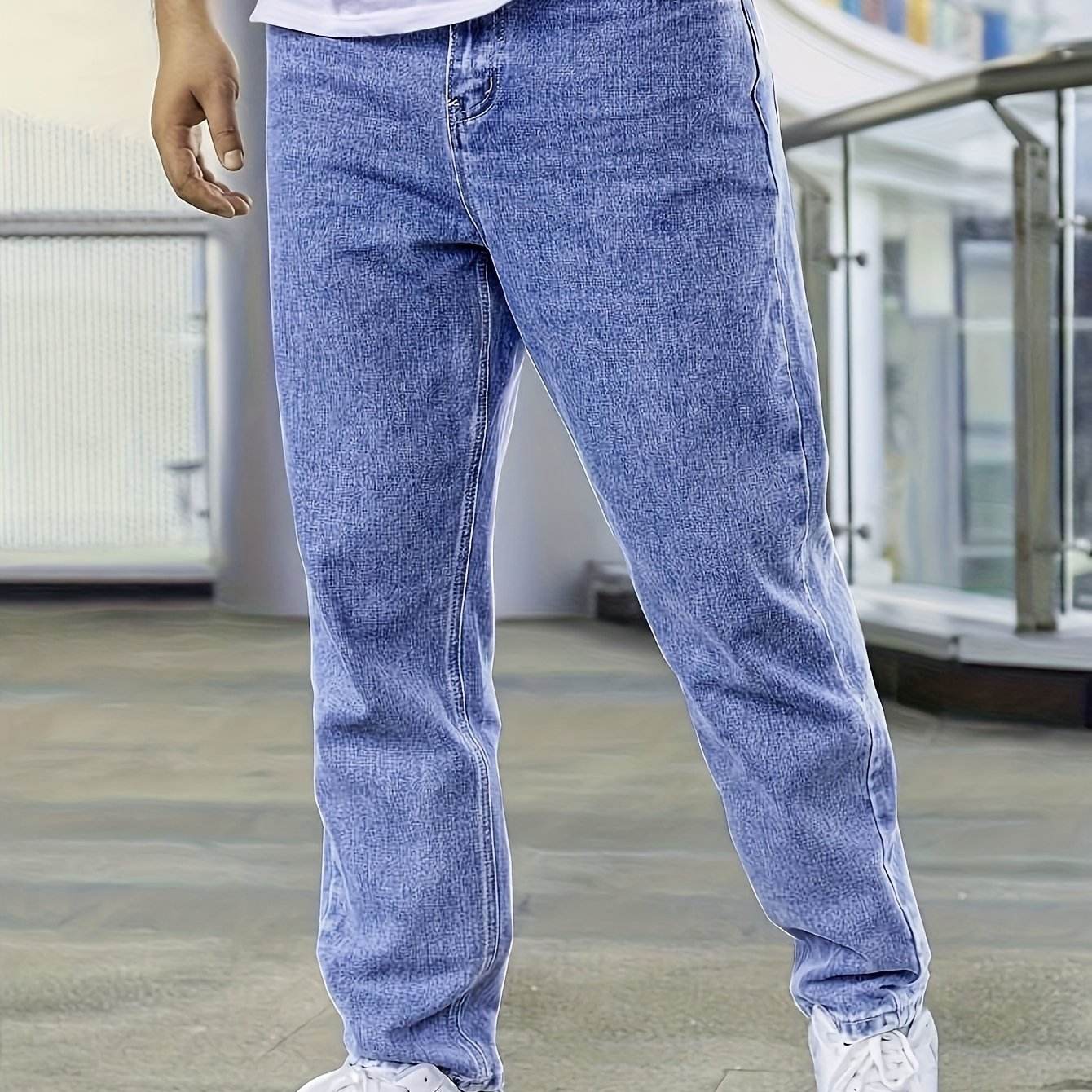Men’s Loose-Fit Jeans - Cotton Blend All-Season Denim with Pockets - Buy Center US