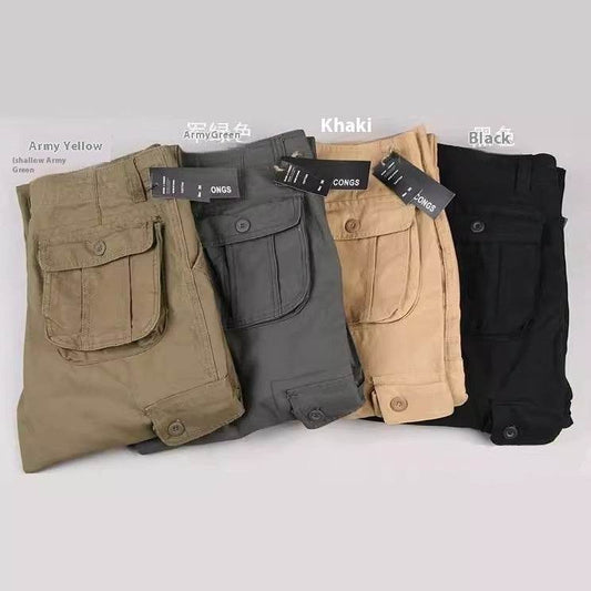 Buycenter Multi-Pocket Men's Casual Pants - Loose Fit & Stone Washed - Buy Center US