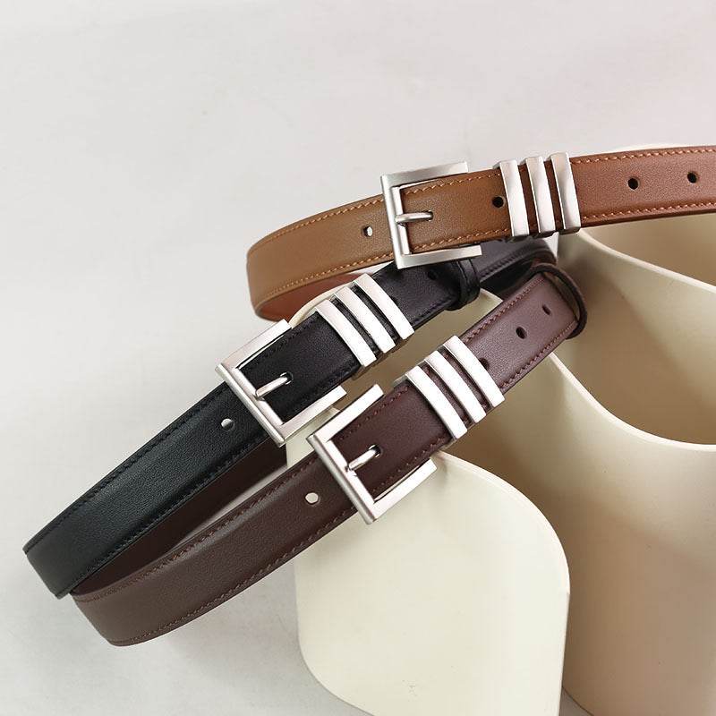 Genuine Cowhide Leather Belt for Women - Stylish Pin Buckle, 100CM - Buy Center US