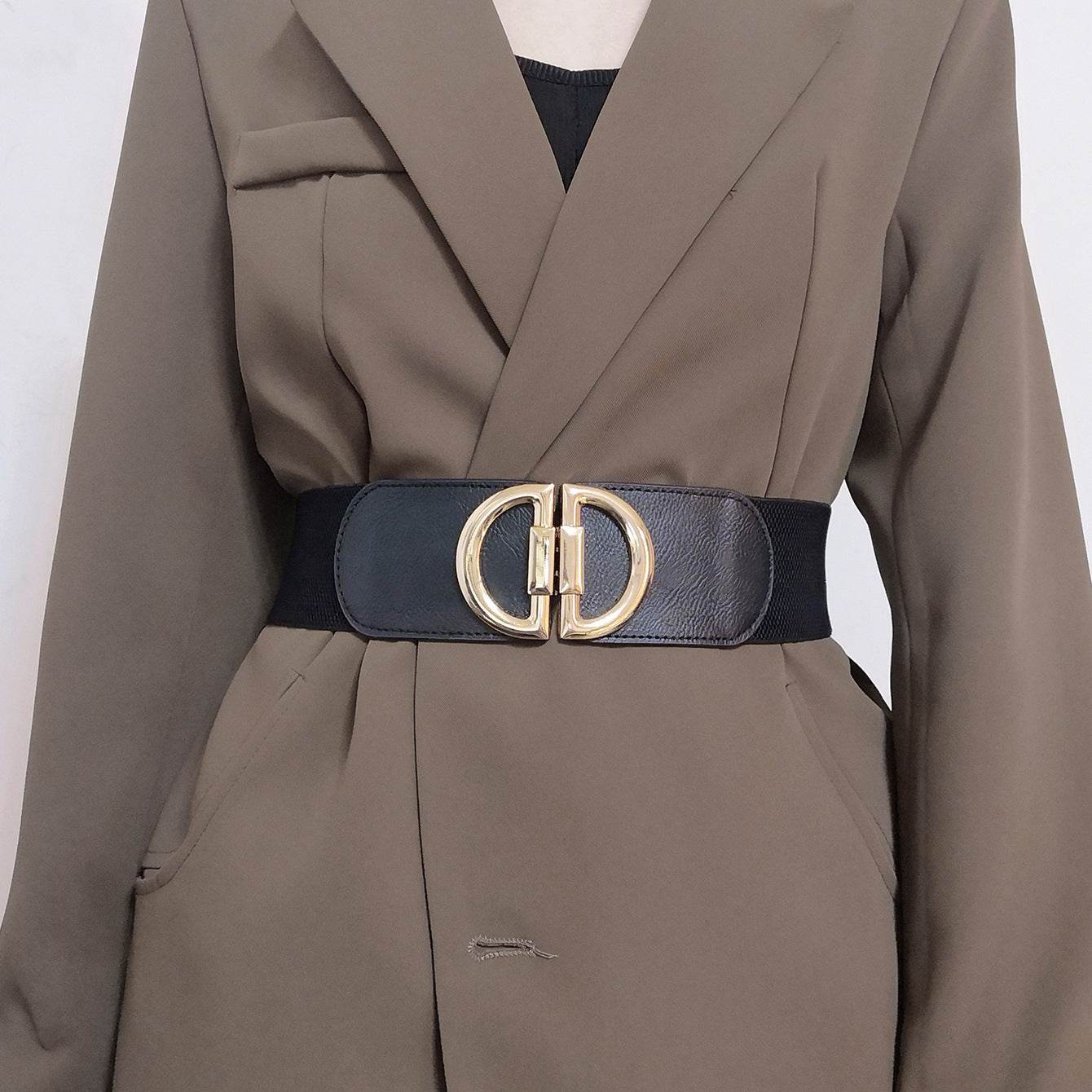 Stylish Women's Wide Belt with Elastic Buckles - Multiple Colors Available - Buy Center US