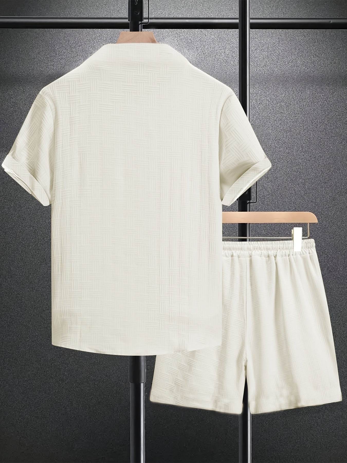 Casual Summer Short Sleeve Shirt & Shorts Set for Men - Polyester Fabric - Buy Center US