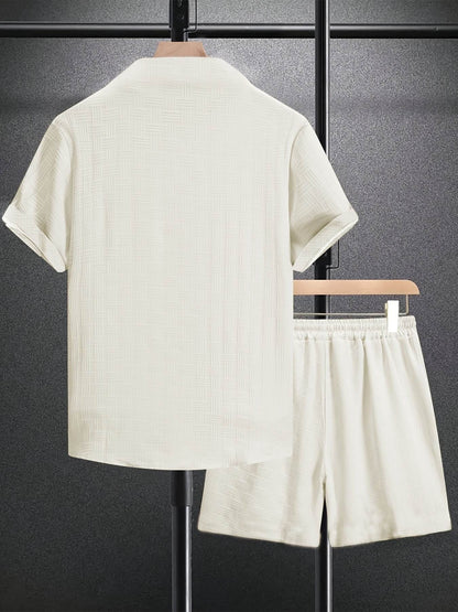 Casual Summer Short Sleeve Shirt & Shorts Set for Men - Polyester Fabric - Buy Center US