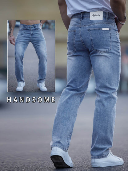 Men's Light Blue Washed Jeans - Embroidered, Relaxed Fit for Casual Style - Buy Center US