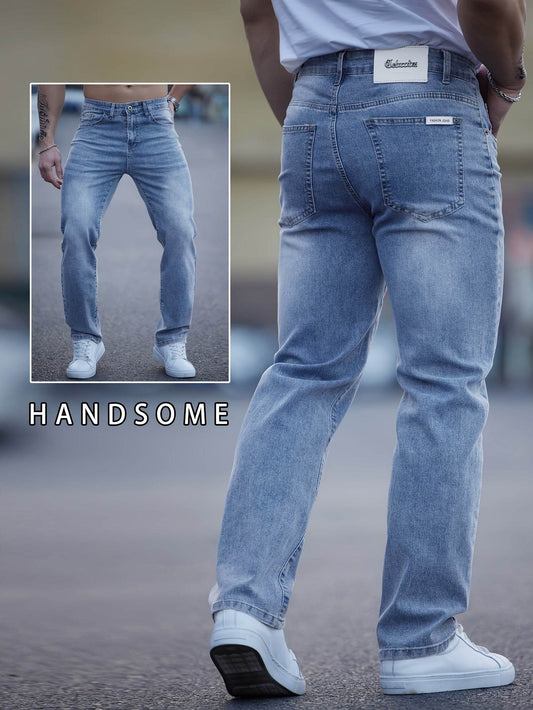 Men's Light Blue Washed Jeans - Embroidered, Relaxed Fit for Casual Style - Buy Center US