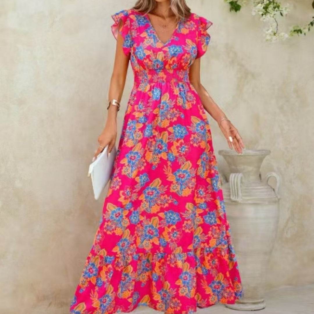 Elegant Floral Print Sleeveless Dress - European American Summer Vacation Style - Buy Center US