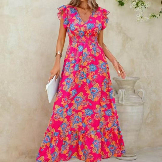 Elegant Floral Print Sleeveless Dress - European American Summer Vacation Style - Buy Center US