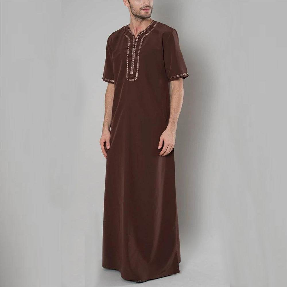 Buycenter Men's Casual Muslim Robe - Loose Linen Pullover in Brown - Buy Center US