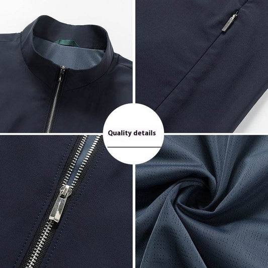 Buycenter Casual Men's Vest - Lightweight Stand Collar Waistcoat in Khaki & Blue - Buy Center US