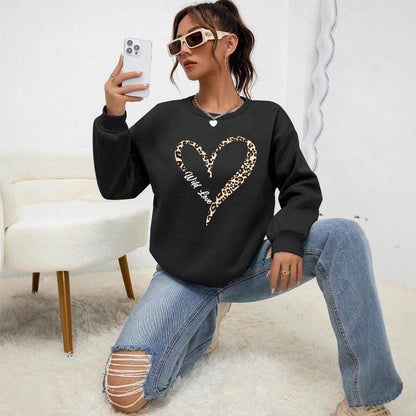 Leopard Wild Heart Pattern Female Sweatshirt Set - Stylish & Comfy - Buy Center US