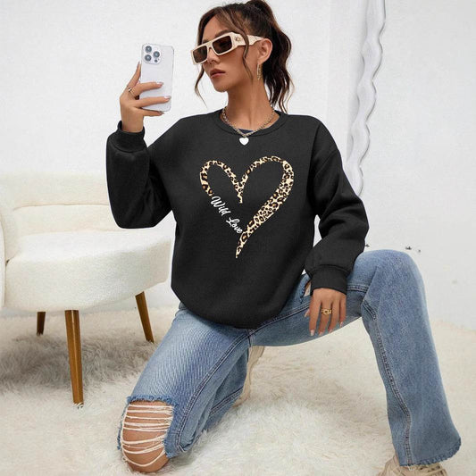Leopard Wild Heart Pattern Female Sweatshirt Set - Stylish & Comfy - Buy Center US