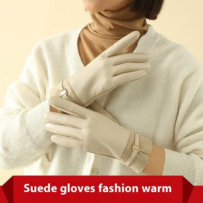 Women's Winter Suede Gloves - Warm, Touch Screen, Non-Slip Style - Buy Center US
