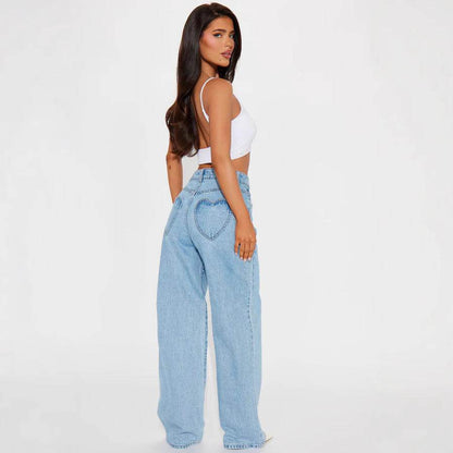 Love Pocket High Waist Loose Jeans - Straight Slimming Trousers for All Sizes - Buy Center US