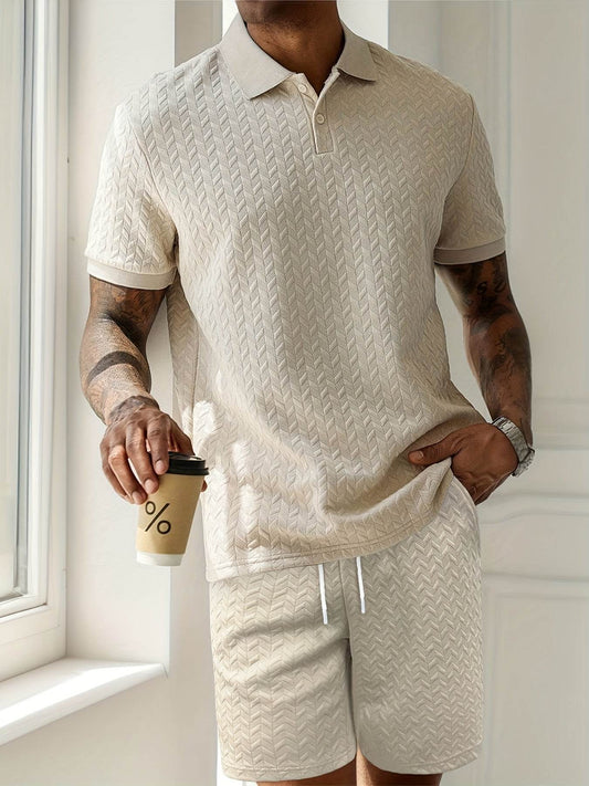 Men's Summer 2-Piece Set - Solid Color Polo T-Shirt & Shorts - Buy Center US