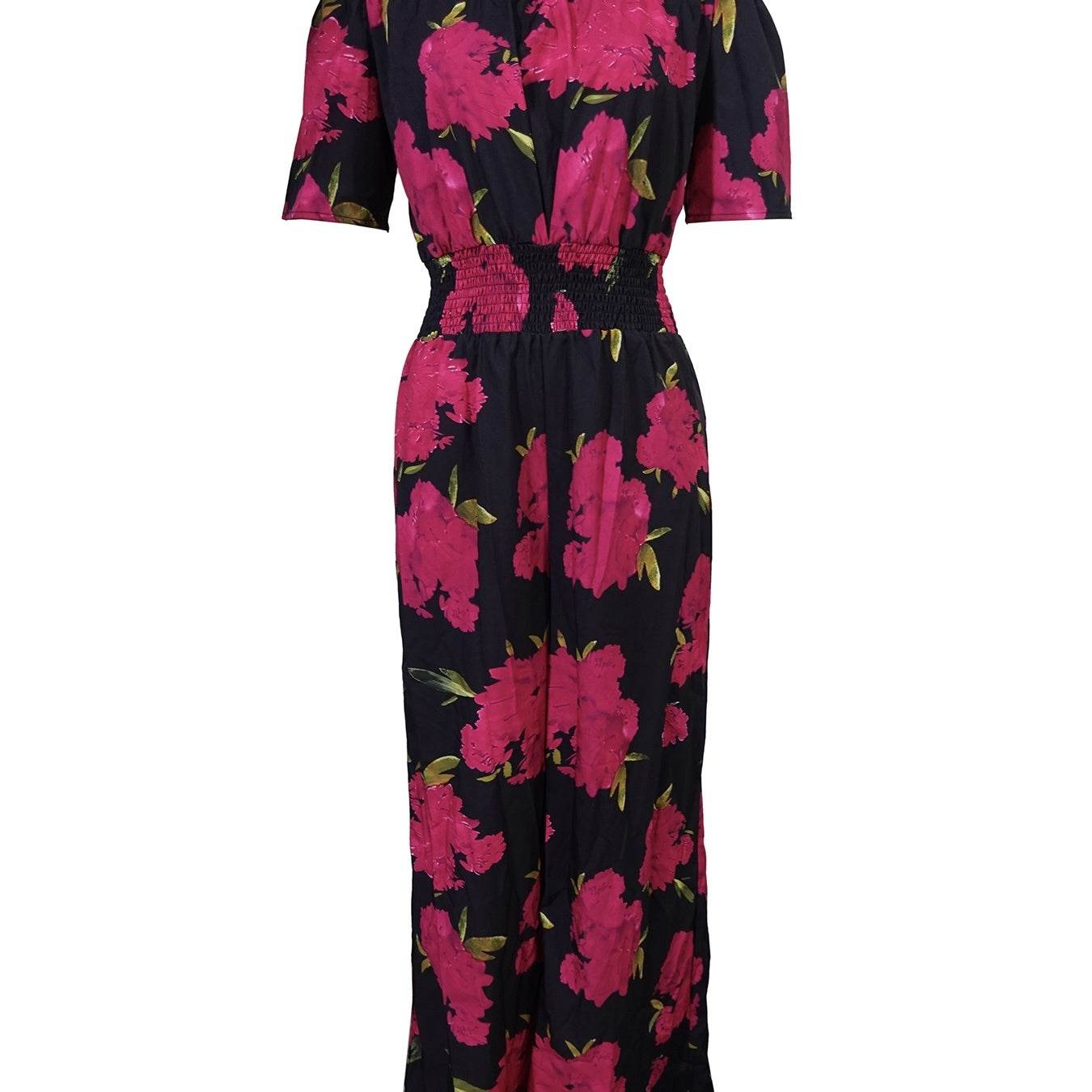 Ladies' One Shoulder Floral Print Jumpsuit - Waist Cinching Casual Style - Buy Center US