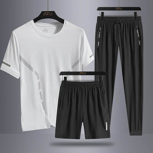 Buycenter Men's Sports Three-Piece Set - Short Sleeve & Breathable Pants - Buy Center US