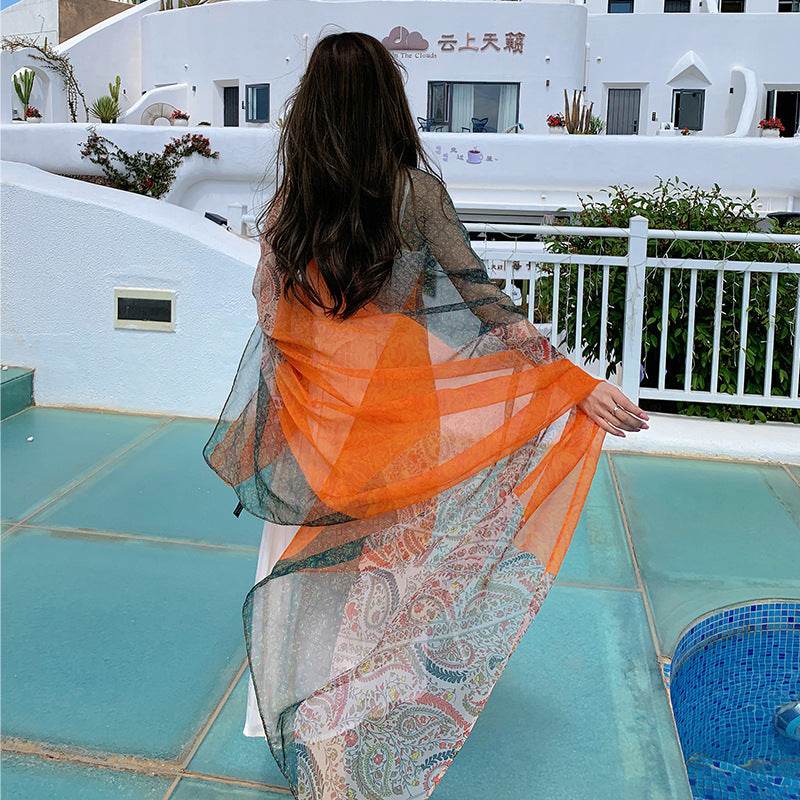 Versatile Silk Scarf for Sun Protection - Bohemian Floral Design 180x125cm - Buy Center US