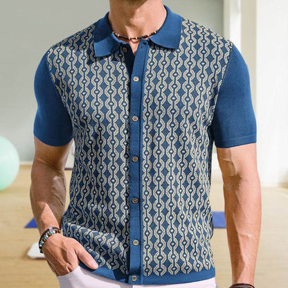 Summer Tencel Short-Sleeved Cardigan for Men - Geometry Pattern, Casual Style - Buy Center US
