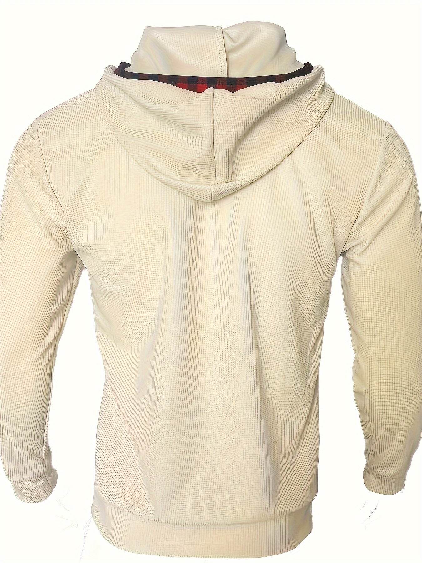 Men's 2pcs Athletic Set - Beige Hoodie with Red Plaid & Sports Pants - Buy Center US