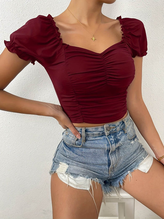 Women's V-Neck Short Sleeve Top - Loose Fit, Spring/Summer Style - Buy Center US
