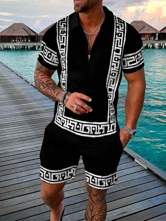 Men's 3D Printed Geometric Short Sleeve Shirt Set - Hip Hop Style, Black - Buy Center US