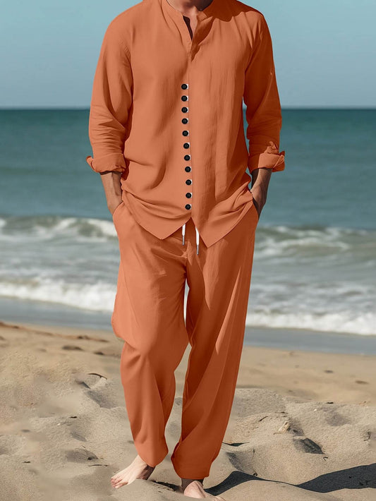 Men's Casual Orange Printed Suit - Two-Piece Outfit for All Seasons - Buy Center US