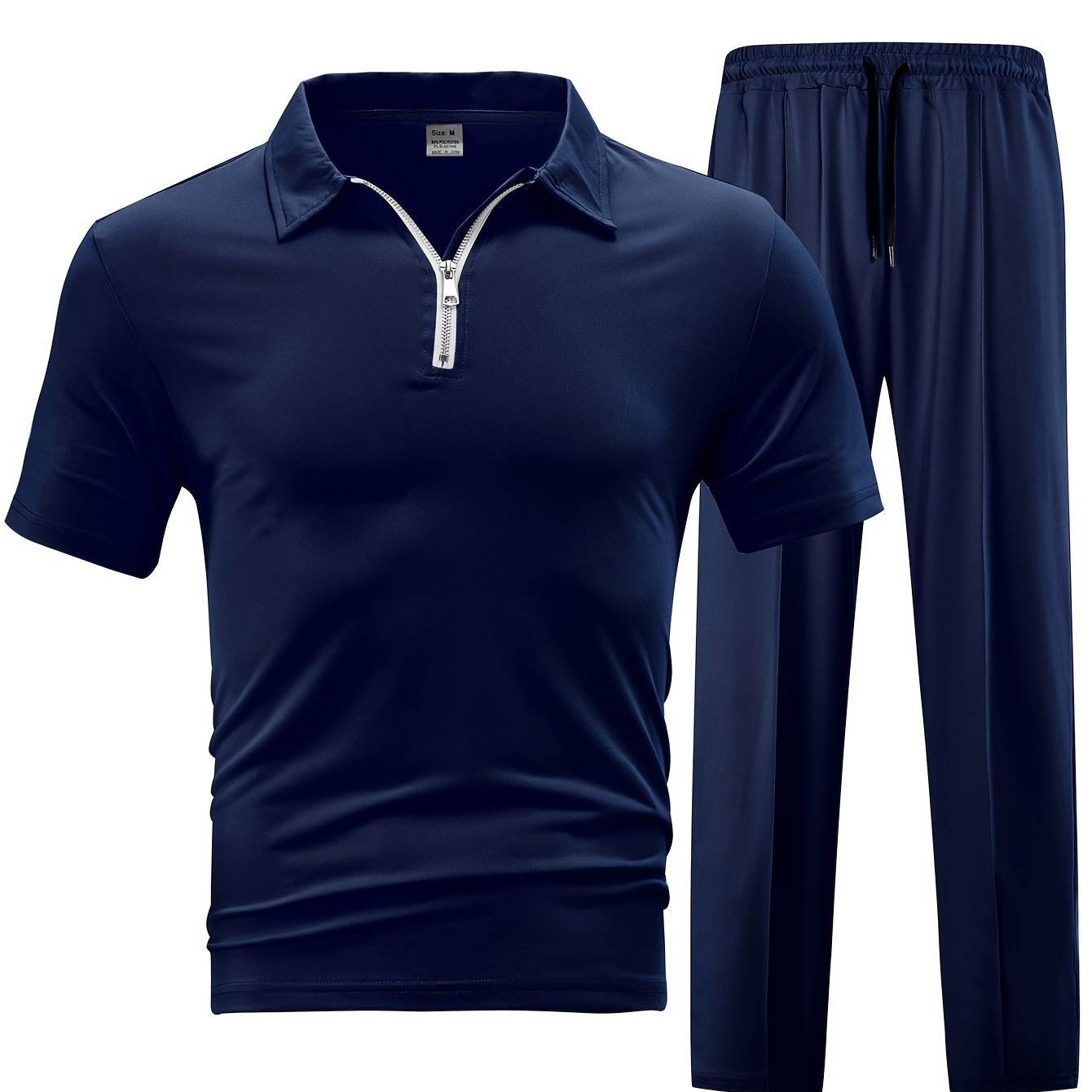Men's Casual Knit Set - Zipper Short Sleeve Shirt & Drawstring Pants - Buy Center US