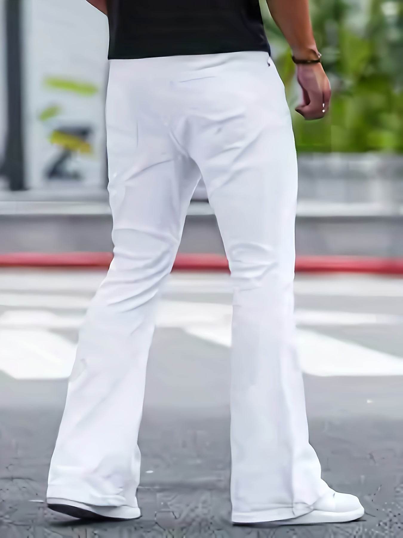 Men's Classic Fit White Flare Denim Jeans - Casual Non-Stretch All-Season - Buy Center US