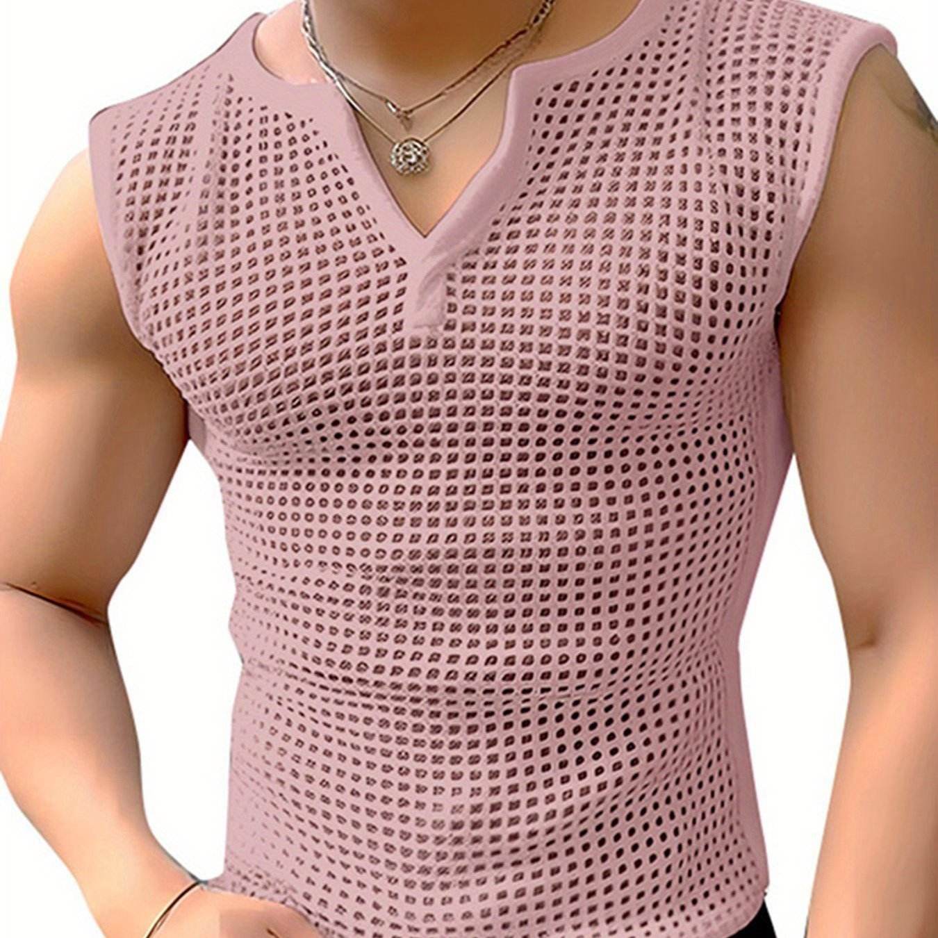 INCERUN Men’s Sexy Fishnet Vest - Hollow Notched Slim Beach/Club Wear - Buy Center US