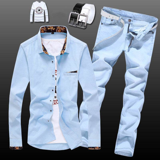 Buycenter Men's Slim Fit Shirt & Jeans Set - Youthful Style Options - Buy Center US