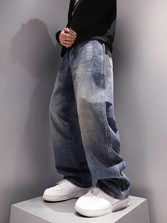 Men's Vintage Jeans - Washed-Out Straight Loose Fit Trousers - Buy Center US