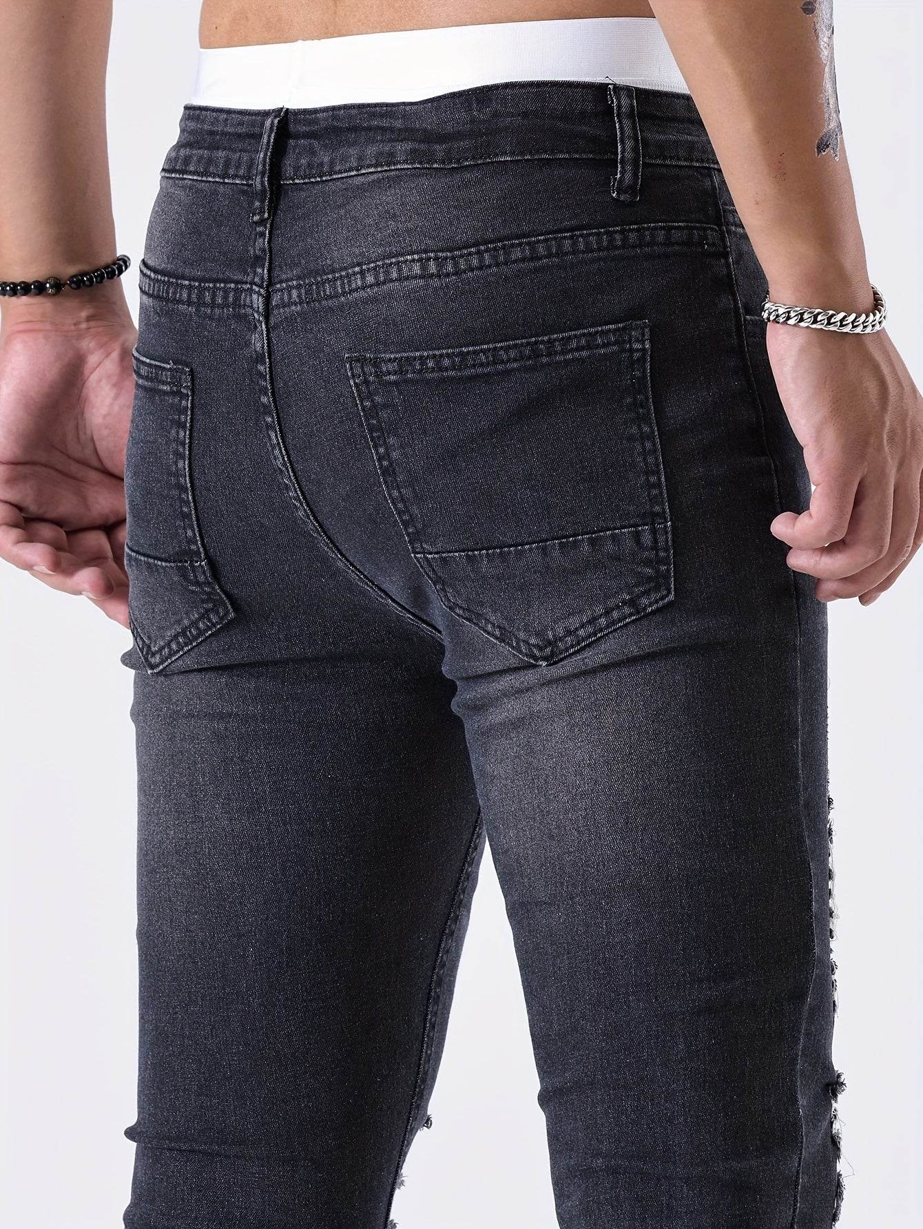 Men's Slim Fit Ripped Jeans - Distressed Medium Stretch Street Style - Buy Center US