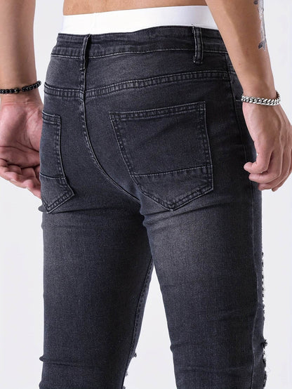 Men's Slim Fit Ripped Jeans - Distressed Medium Stretch Street Style - Buy Center US