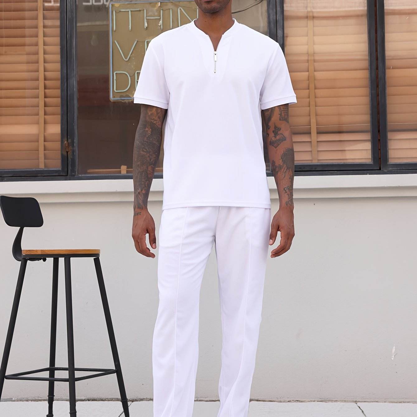 Men's 2-Piece Casual Golf Set - Short Sleeve Henley & Pants, Breathable - Buy Center US