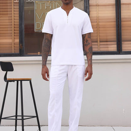 Men's 2-Piece Casual Golf Set - Short Sleeve Henley & Pants, Breathable - Buy Center US