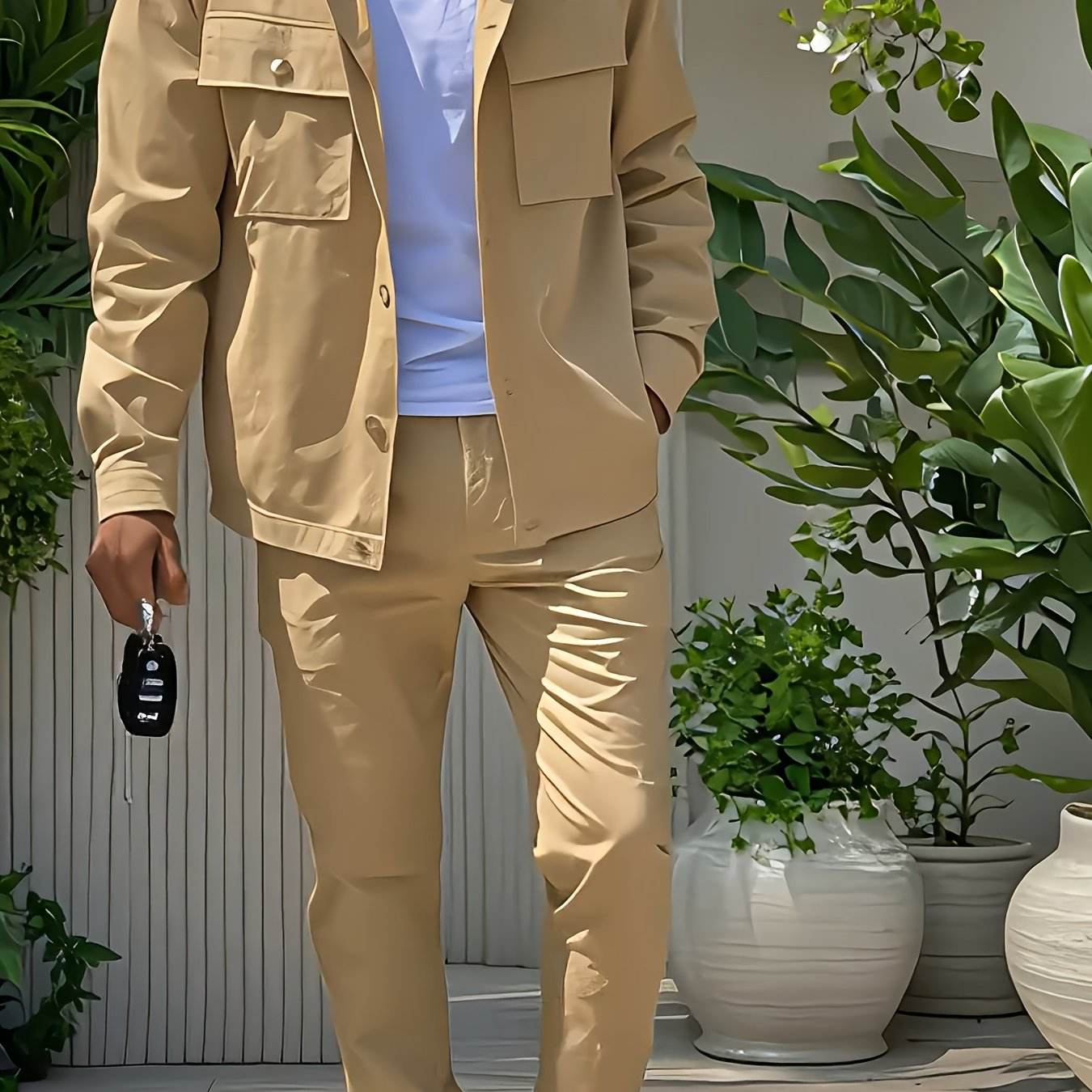 2025 Men's Workwear Set - Solid Long Sleeve, Multiple Pockets for Casual Wear - Buy Center US