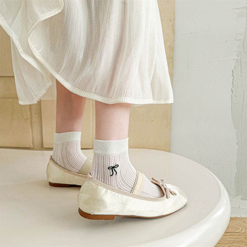 Bow Embroidered Short Socks - Cotton, Stylish for All Seasons - Buy Center US
